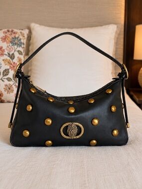 Kurt Geiger London Chelsea Black & Gold Statement Studded Leather Shoulder Bag